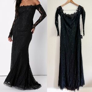 NWOT Romance Dreamer Black Lace Off-the-Shoulder Maxi Dress